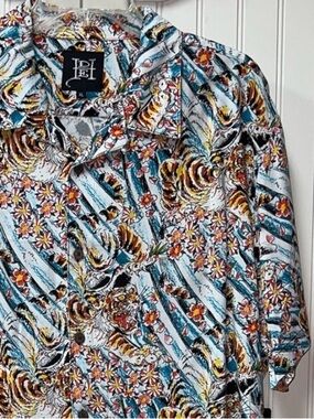 Ed Hardy Tiger Flower Camp Shirt XL New NWT Japanese Tattoo Flash Traditional